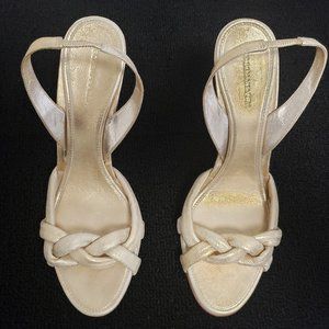 BCBG MaxAzria Gold 3.5 inch Heel Sandals Open Toes